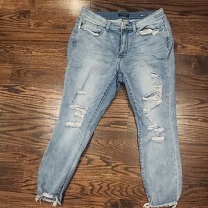 Judy Blue Light Wash Distressed Ankle Jeans